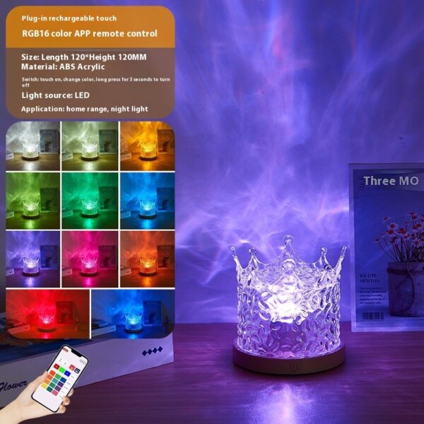 LED Water Ripple Ambient Night Light USB Rotating Projection Crystal Table Lamp RGB Dimmable Home Decoration 16 Color Gifts - Image 5