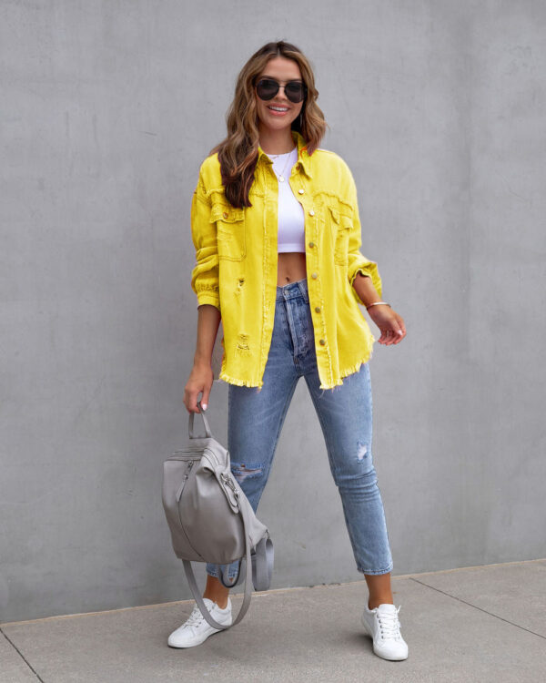 Fashion Ripped Shirt Jacket Female Autumn And Spring Casual Tops Womens Clothing - Image 4