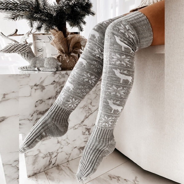 Winter Christmas Warm Knitted Women Stocking Beautiful Elk Snowflake Jacquard Over-the-knee Casual Long Socks For Ladies Gifts Free Size - Image 8