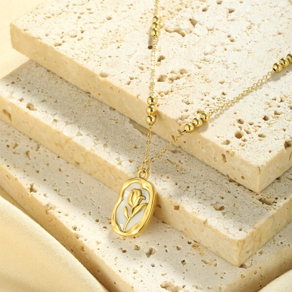 Simple Rose White Shell Pendant Necklace For Women - Image 10