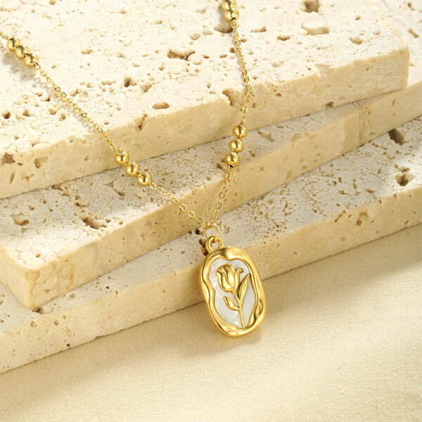 Simple Rose White Shell Pendant Necklace For Women - Image 5