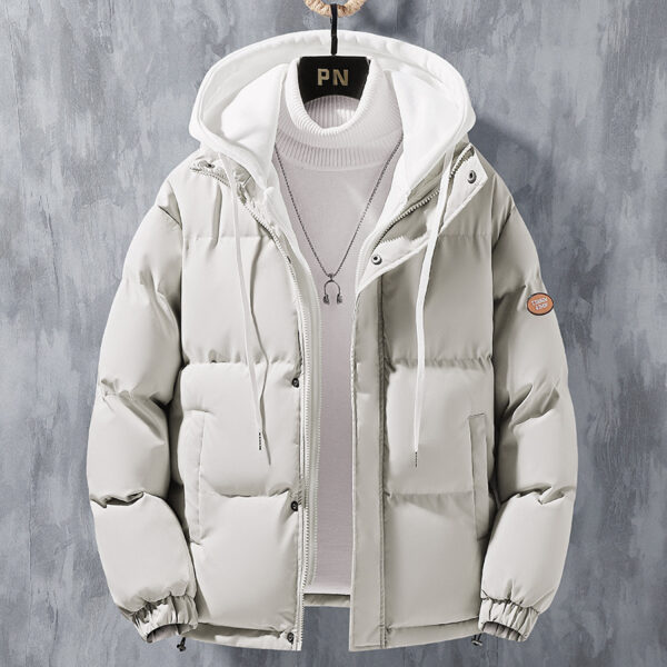 Fashion Hooded Jacket Men Winter Windproof Thickened Fake Two-piece Coat Solid Leisure Sports Cotton Jacket - Image 5