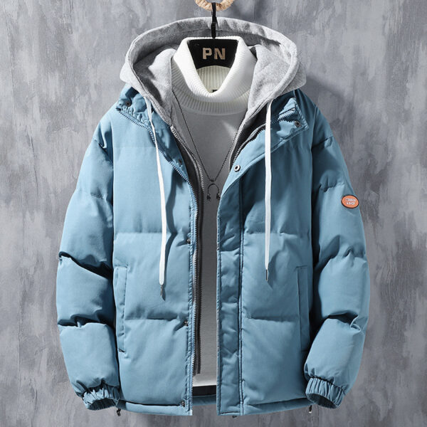 Fashion Hooded Jacket Men Winter Windproof Thickened Fake Two-piece Coat Solid Leisure Sports Cotton Jacket - Image 2